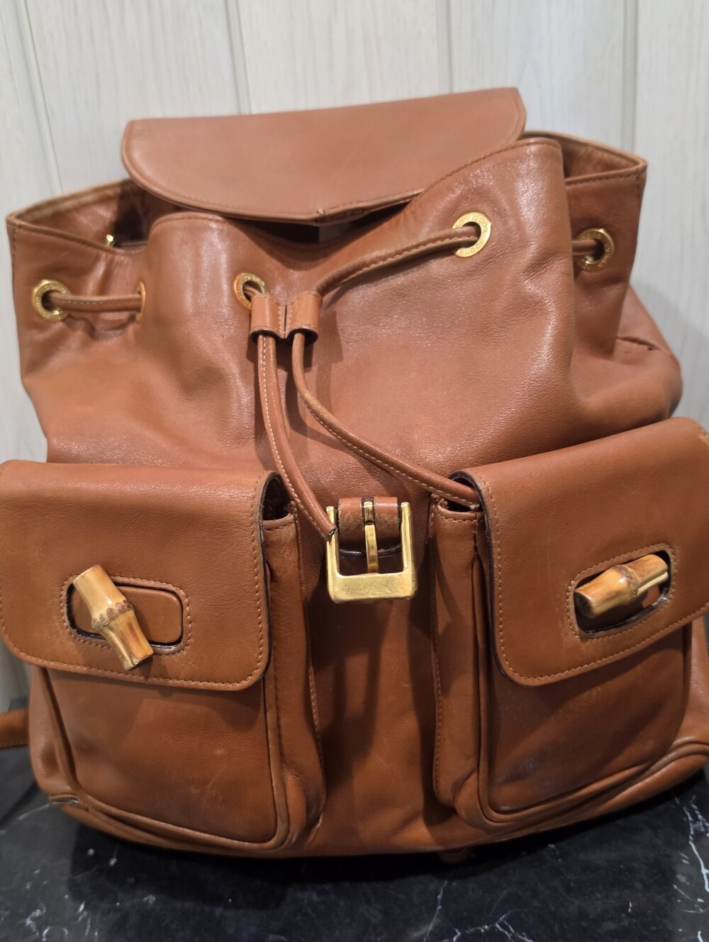 Gucci Italy Bamboo Leather Backpack Pony Style Daypack Bag - Picture 2 of 15